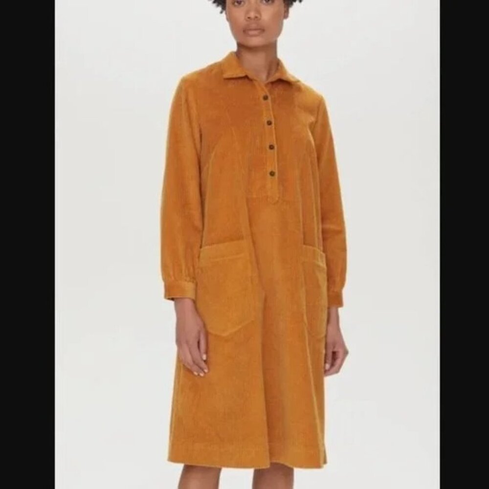 Toast UK Swingy Needlecord Corduroy Shirt Dress Size UK 18 US 14 Ochre Yellow